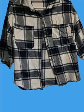 4/$67 Deal! Retro Navy and White Plaid Button-Up Shirt